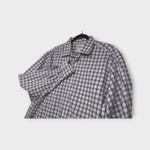 Mens Lacoste Blue & White Plaid Button Up Long Sleeve Shirt Size ( 45 ) XL